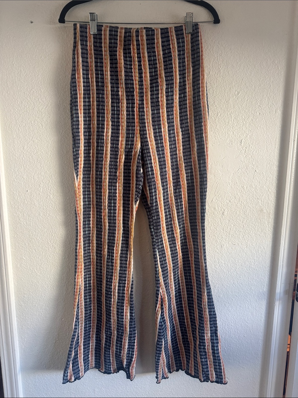 Free People Striped Cropped Flare Pants - Navy & Peach